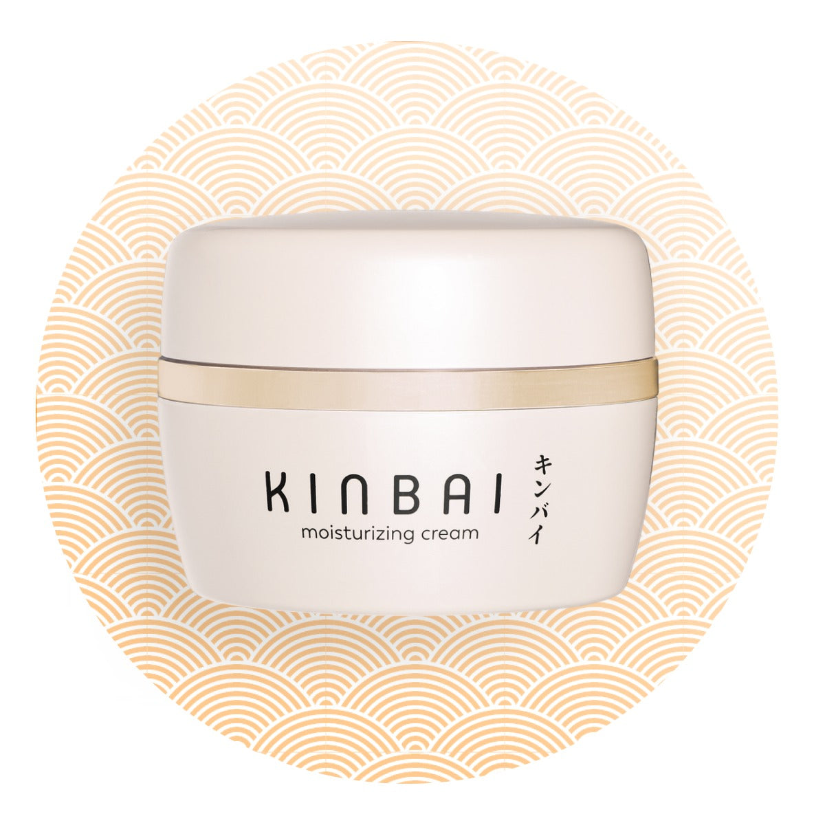 Kinbai Moisturizing Cream jar on a gold seigaiha wave pattern